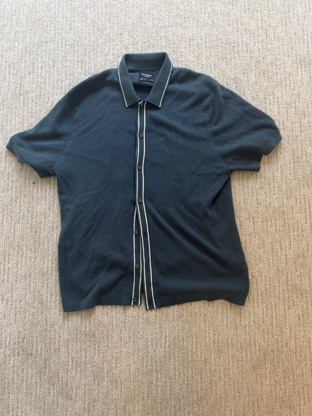 Abercrombie & Fitch Men's Navy Knit Button Polo White Tipping XL